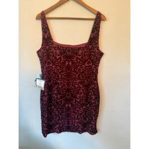 Vintage Jump Apparel Burgundy Velvet Burnout Mini Dress XXL NWT USA